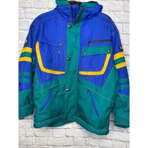 Descente Vintage Retro Mens Hooded Ski Snowboard Jacket Multi Pockets SZ MED EUC